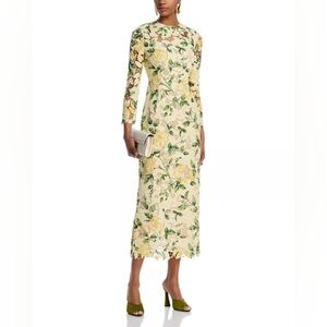 $3,290 NWT OSCAR DE LA RENTA ROSE GUIPURE LACE MIDI DRESS GOWN US M